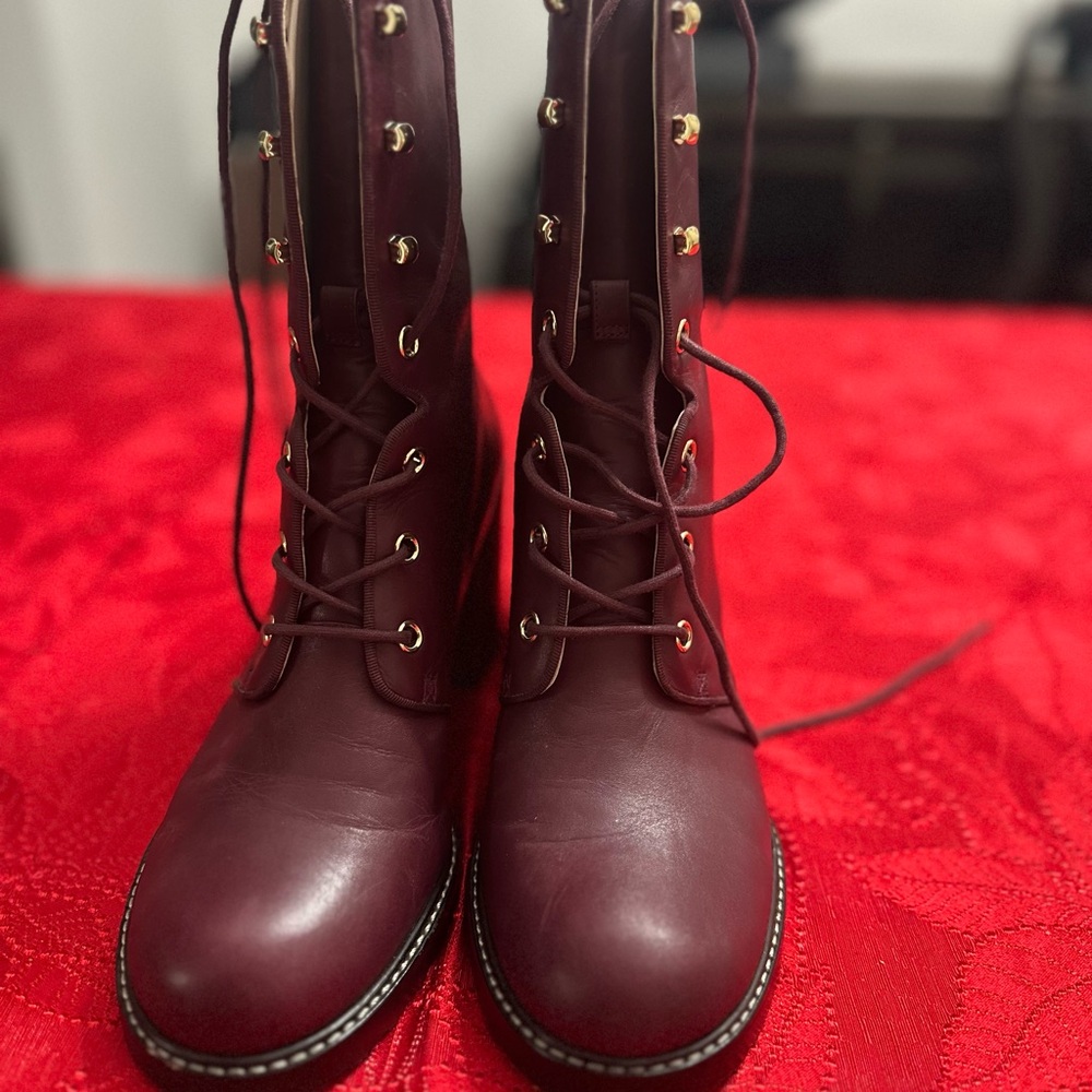 Stuart Weitzman Burgundy Leather Lace-Up Boots | US 10.5 EU 41